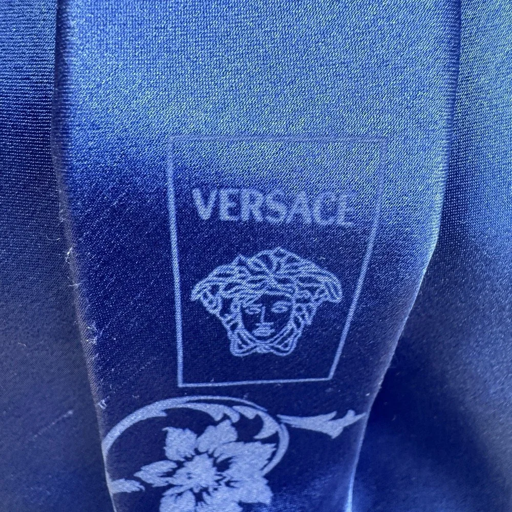 Vtg Gianni Versace Tie Blue Floral Satin Sophisticated Luxury Elegance Old Money